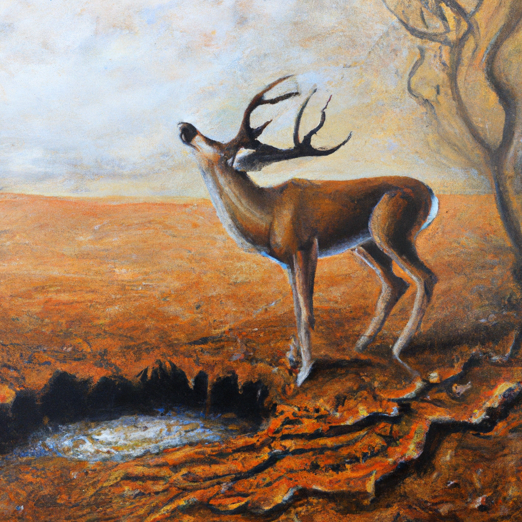 Image generated by AI from Dall.e prompt 'An expressive oil painting of A deer panting for water in a dry, desolate land, longing for the streams of living water.'