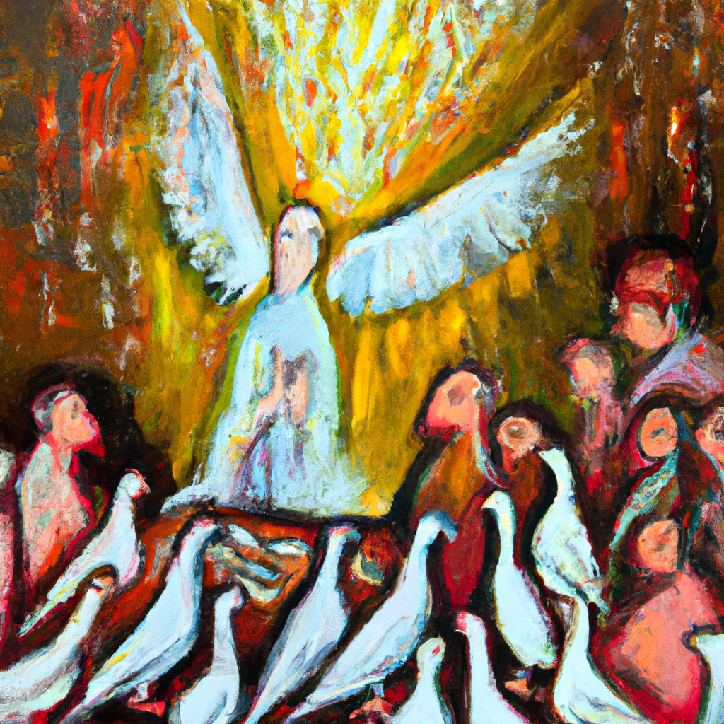 Image generated by AI from Dall.e prompt 'An expressive oil painting of The Holy Spirit poured out on Gentiles, Peter baptizes them, evidence of God's acceptance and love for all.'