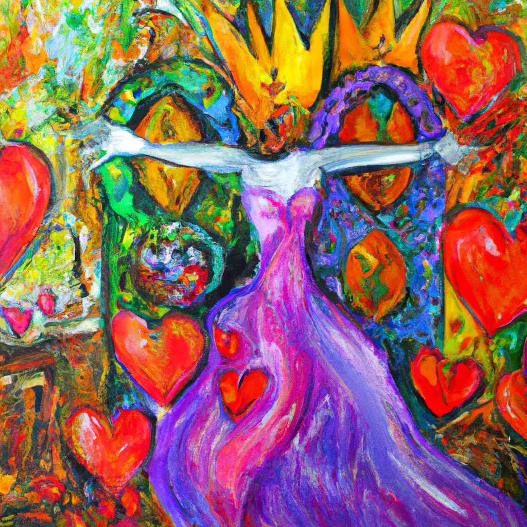 Image generated by AI from Dall.e prompt 'An expressive oil painting of In a royal chamber, love blooms; a woman's heart dances, yet barriers rise as duty weaves its intricate tapestry.'