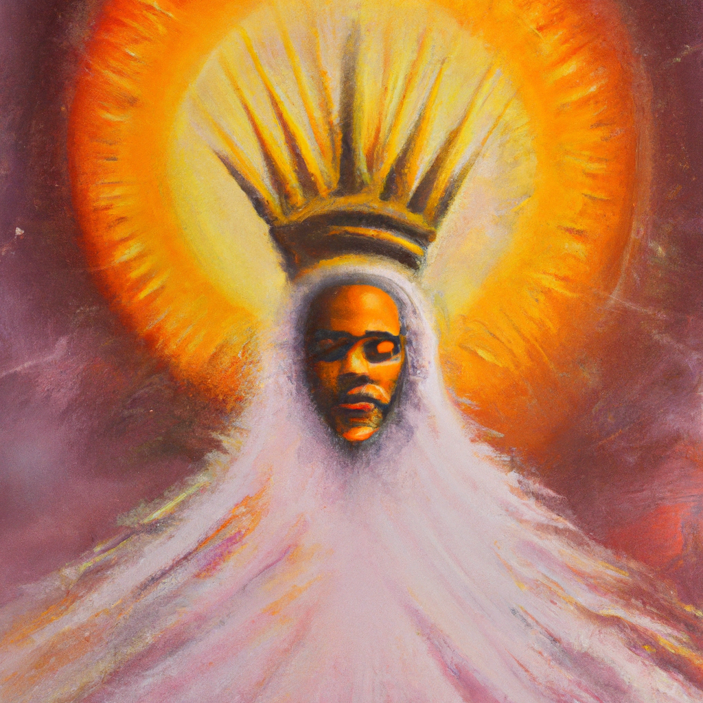 Image generated by AI from Dall.e prompt 'An expressive oil painting of Bright presence shining like the dawn, vibrant and powerful, announcing eternal kingship with radiant light surrounding a majestic figure.'