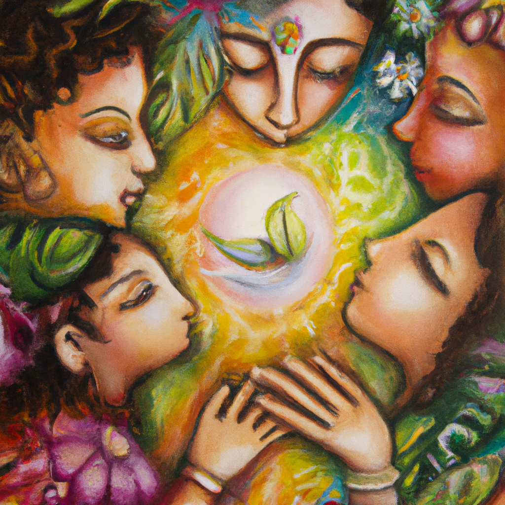 Image generated by AI from Dall.e prompt 'An expressive oil painting of Gentle friends gather, sharing stories of inclusion, as divine guidance softly unfolds, opening hearts and embracing unity across borders and cultures.'