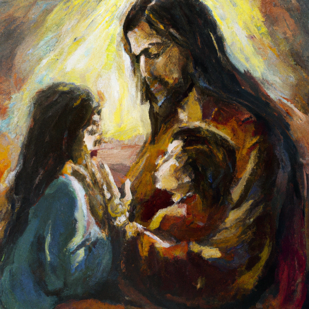 Image generated from Dall.e prompt 'An expressive oil painting of Jesus promises love, peace, and the Father's Spirit, offering comfort and assurance through heartfelt words in a warm, hopeful scene.'