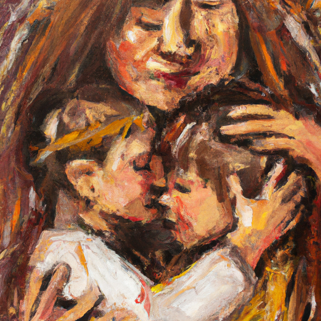 Image generated from Dall.e prompt 'An expressive oil painting of A loving parent confidently guides children, sharing joy and belonging, as heirs together, embracing divine connection and heartfelt identity.'