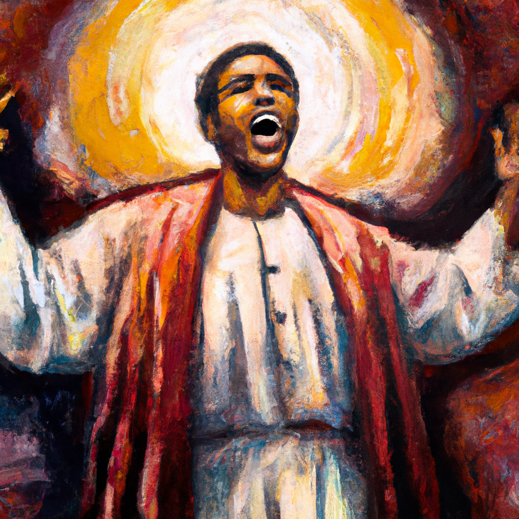 Image generated from Dall.e prompt 'An expressive oil painting of Amidst shadows, a voice calls for help; surrounding nations listen, declaring God's greatness and righteousness throughout all generations.'