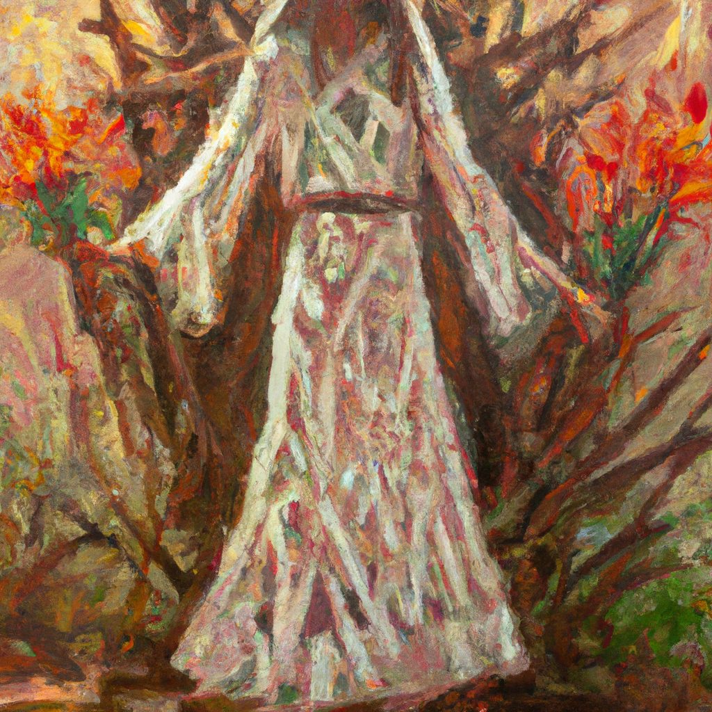 Image generated from Dall.e prompt 'An expressive oil painting of Radiant clothing shines with kindness and humility; old, dusty habits fade away as new life blossoms in joyful unity.'