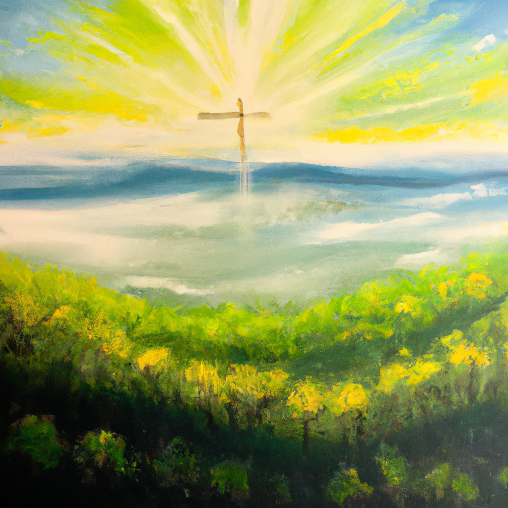 Image generated from Dall.e prompt 'An expressive oil painting of A radiant sunrise over lush hills, apostles joyful praise, expressing gratitude to Christ’s wisdom, power, and grace for growth and hope.'