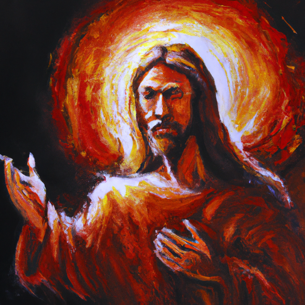 Image generated from Dall.e prompt 'An expressive oil painting of Jesus brings a fiery passion, urging awareness and preparedness, illuminating the importance of discernment amidst life's unfolding and changing moments.'