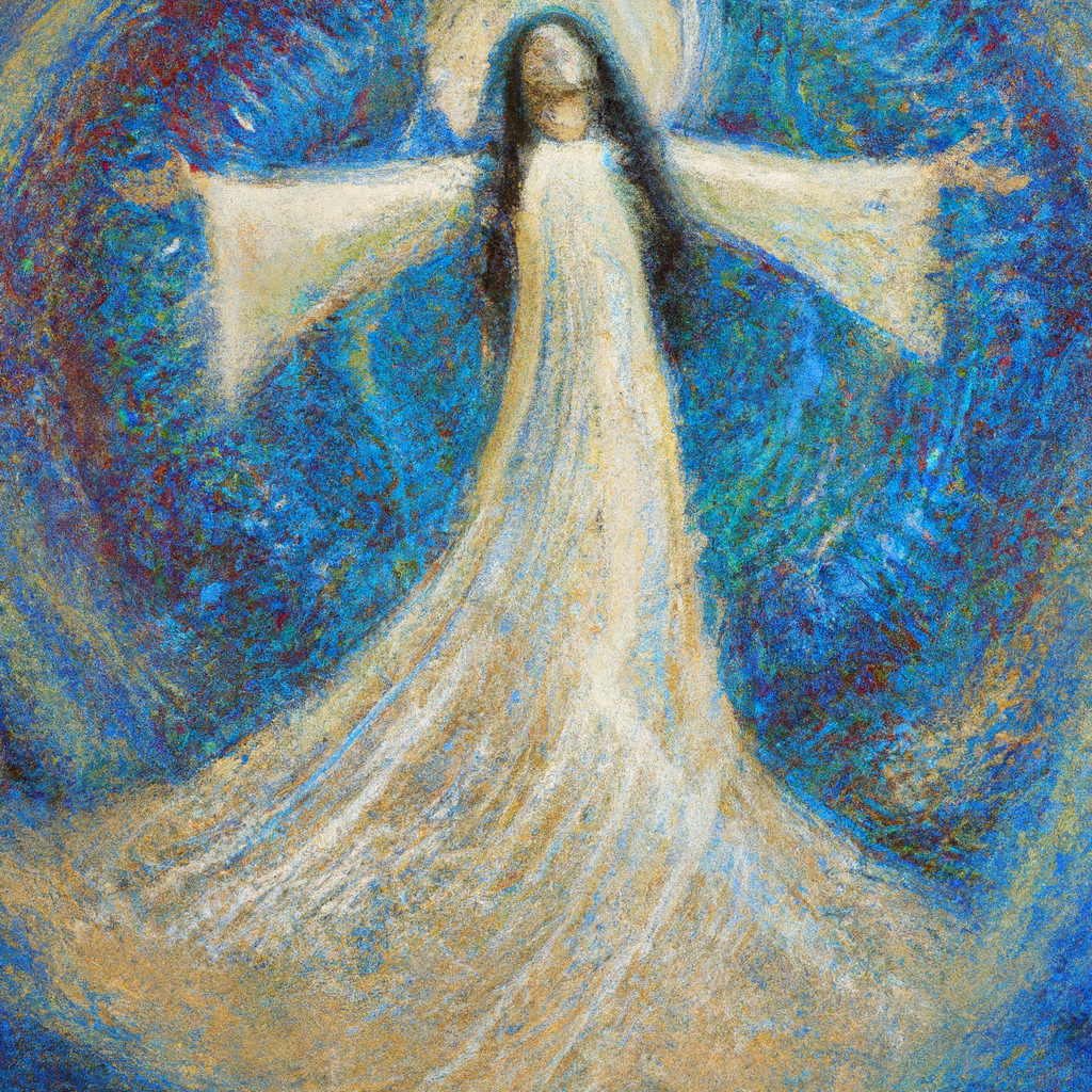 Image generated from Dall.e prompt 'An expressive oil painting of A humble figure descends gracefully, exalts a radiant presence, inspiring awe and unity among all, reflecting divine humility and honor.'